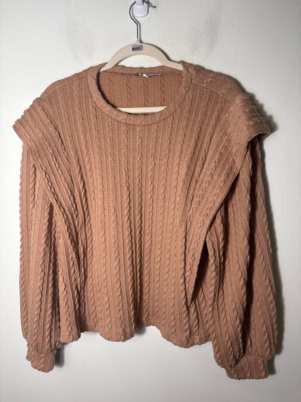 Moodie Reddish Tan Long Puff Sleeve Knit Sweater Sz S